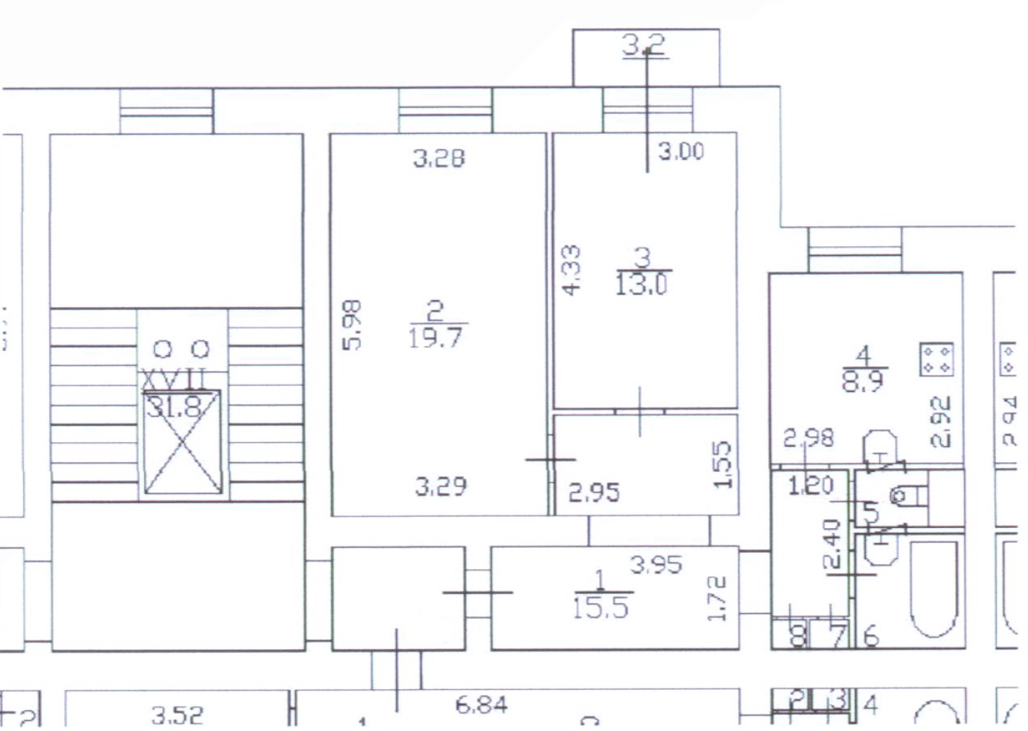 Исходный план с кухней 8,9 м²