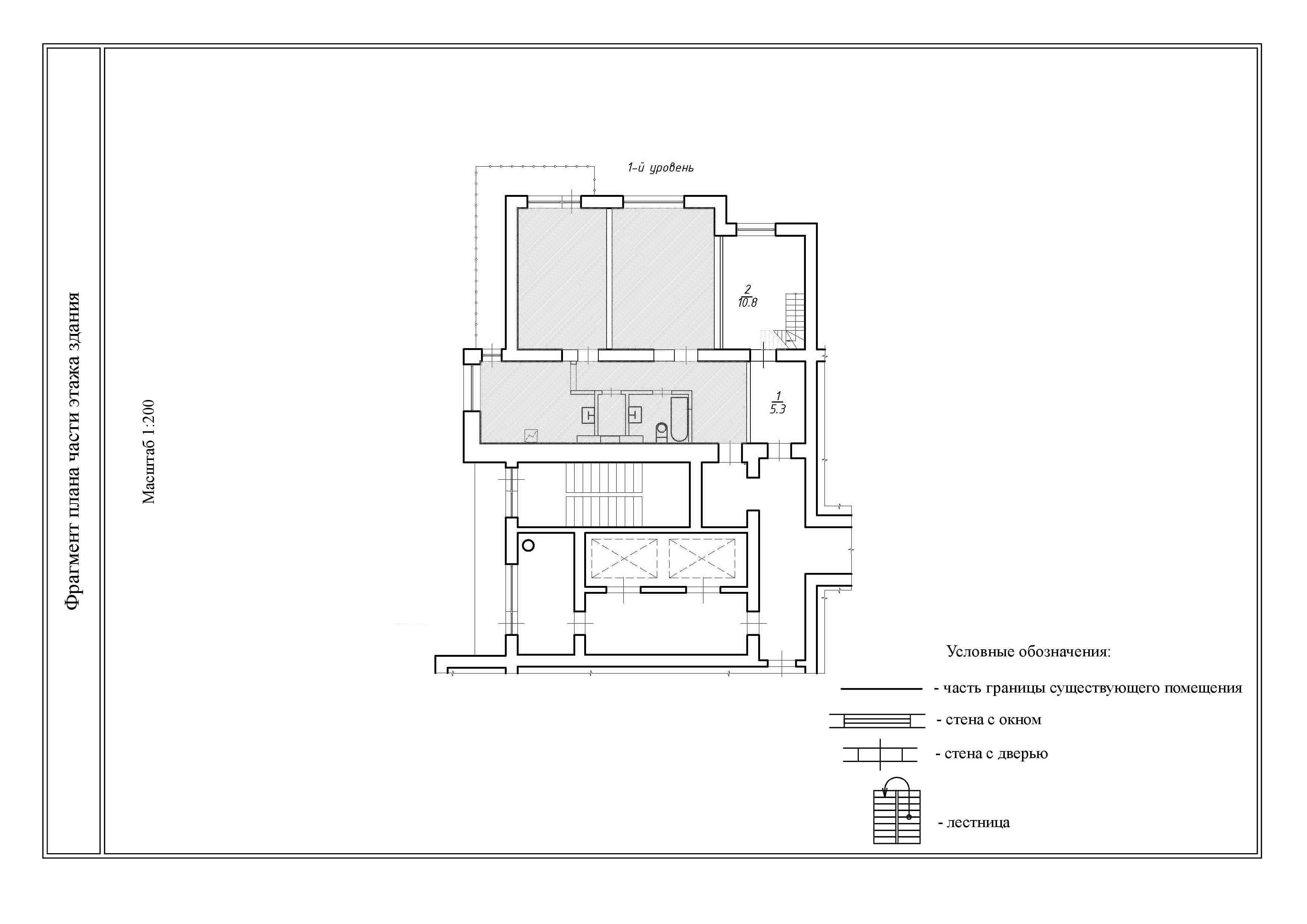 Технический контур первого уровня квартиры 59,6 м²