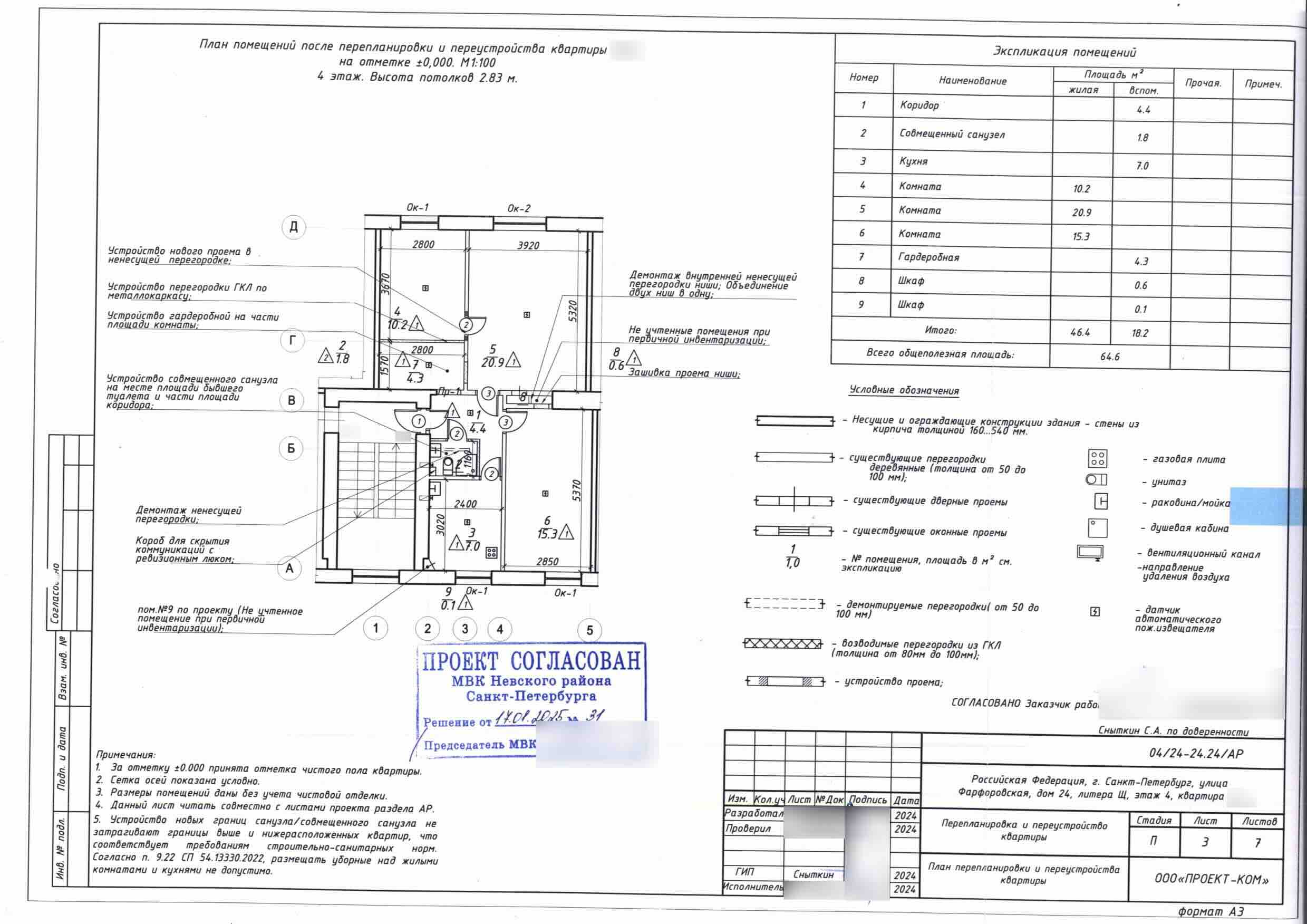Проектный план со штампом межведомственной комиссии