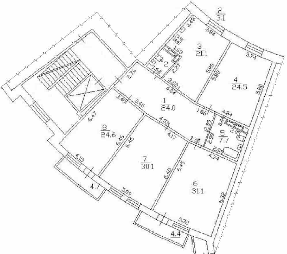 Исходный план квартиры площадью 166,2 м²