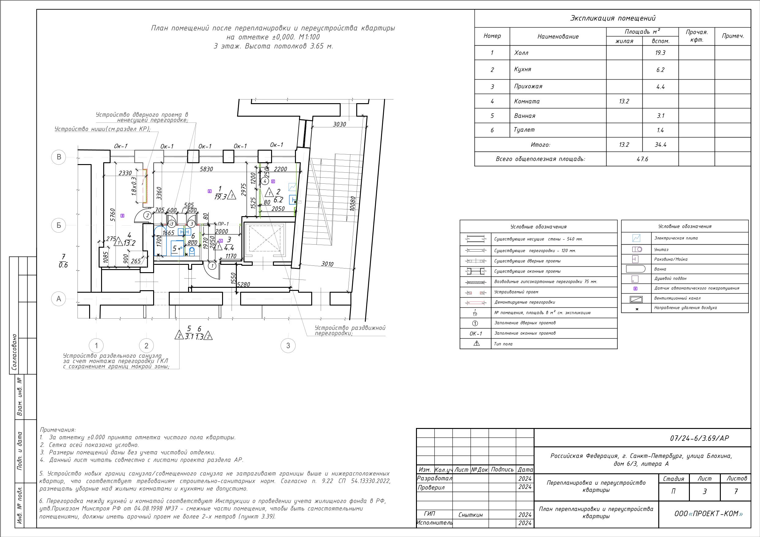 Первый проект планировки площадью 47,6 м²